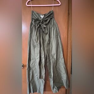 Olive Green Wide-Leg Pants with Bow